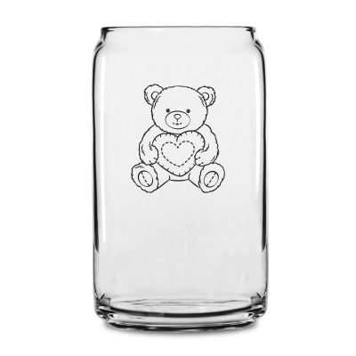 Personalized 16 oz Custom Can Shaped Glass - Teddy Bear Holding Heart - Customized Can Glasses