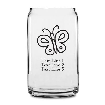 Personalized 16 oz Custom Can Shaped Glass - Cute Butterfly - Customized Can Glasses