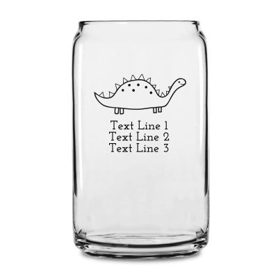 Personalized 16 oz Custom Can Shaped Glass - Cute Stegosaurus - Customized Can Glasses