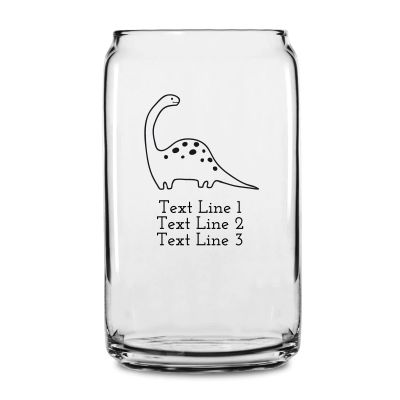 Personalized 16 oz Custom Can Shaped Glass - Cute Brontosaurus - Customized Can Glasses