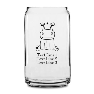 Personalized 16 oz Custom Can Shaped Glass - Sitting Hippo - Customized Can Glasses