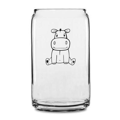 Personalized 16 oz Custom Can Shaped Glass - Sitting Hippo - Customized Can Glasses