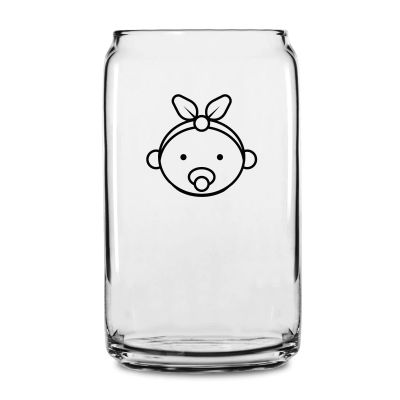 Personalized 16 oz Custom Can Shaped Glass - Baby Girl with Pacifier - Customized Can Glasses