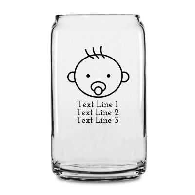 Personalized 16 oz Custom Can Shaped Glass - Baby Boy with Pacifier - Customized Can Glasses
