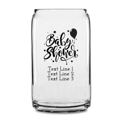 Personalized 16 oz Custom Can Shaped Glass - Baby Shower with Balloons and Stars - Customized Can Glasses