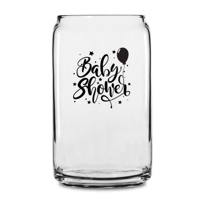 Personalized 16 oz Custom Can Shaped Glass - Baby Shower with Balloons and Stars - Customized Can Glasses