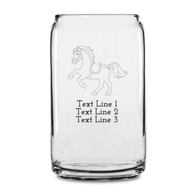 Personalized 16 oz Custom Can Shaped Glass - Carousel Horse - Customized Can Glasses