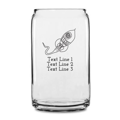 Personalized 16 oz Custom Can Shaped Glass - Rocket Ship - Customized Can Glasses