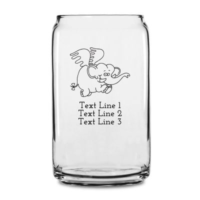 Personalized 16 oz Custom Can Shaped Glass - Flying Elephant - Customized Can Glasses