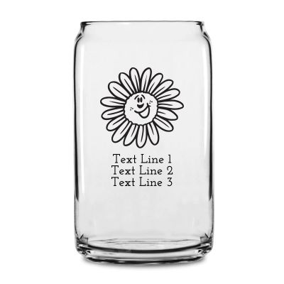 Personalized 16 oz Custom Can Shaped Glass - Smiling Flower - Customized Can Glasses