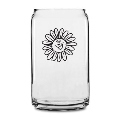 Personalized 16 oz Custom Can Shaped Glass - Smiling Flower - Customized Can Glasses