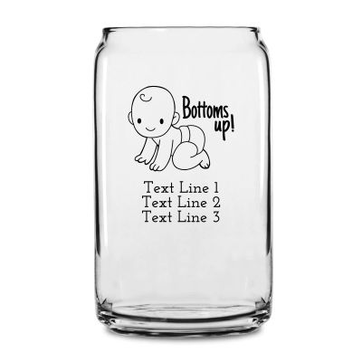 Personalized 16 oz Custom Can Shaped Glass - Baby Bottoms Up - Customized Can Glasses