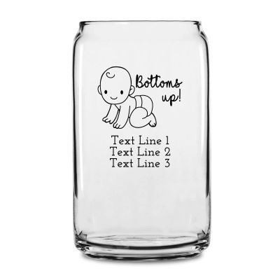 Personalized 16 oz Custom Can Shaped Glass - Baby Bottoms Up Script - Customized Can Glasses