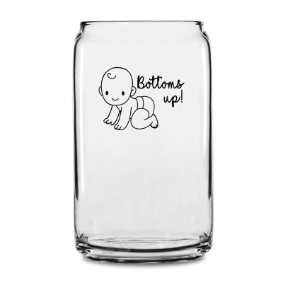 Personalized 16 oz Custom Can Shaped Glass - Baby Bottoms Up Script - Customized Can Glasses