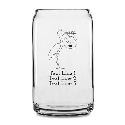 Personalized 16 oz Custom Can Shaped Glass - Stork with Baby - Customized Can Glasses
