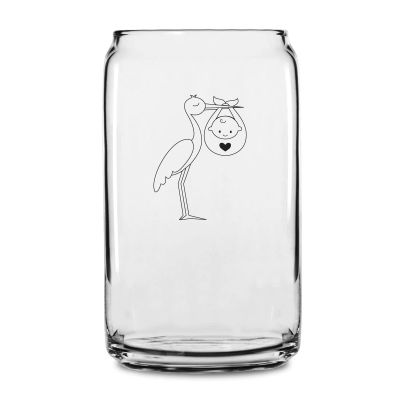 Personalized 16 oz Custom Can Shaped Glass - Stork with Baby - Customized Can Glasses