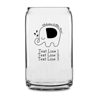Personalized 16 oz Custom Can Shaped Glass - Welcome Little One Elephant - Customized Can Glasses