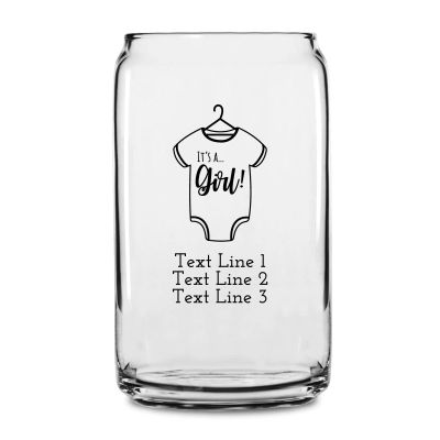 Personalized 16 oz Custom Can Shaped Glass - It's A Girl T-Shirt - Customized Can Glasses