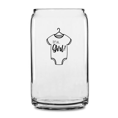 Personalized 16 oz Custom Can Shaped Glass - It's A Girl T-Shirt - Customized Can Glasses