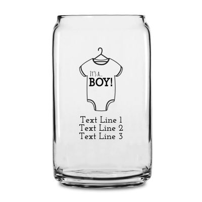 Personalized 16 oz Custom Can Shaped Glass - It's A Boy T-Shirt - Customized Can Glasses