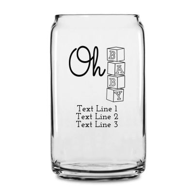 Personalized 16 oz Custom Can Shaped Glass - Oh Baby Blocks - Customized Can Glasses