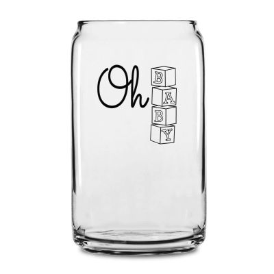 Personalized 16 oz Custom Can Shaped Glass - Oh Baby Blocks - Customized Can Glasses