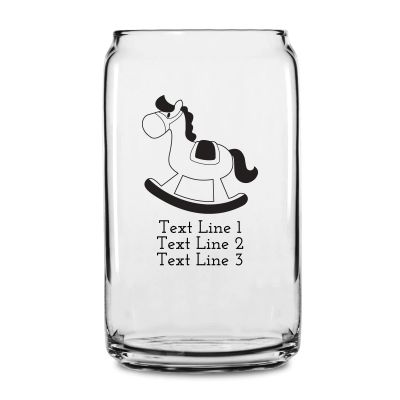 Personalized 16 oz Custom Can Shaped Glass - Rocking Horse - Customized Can Glasses