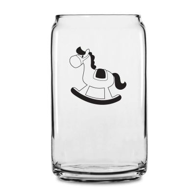 Personalized 16 oz Custom Can Shaped Glass - Rocking Horse - Customized Can Glasses