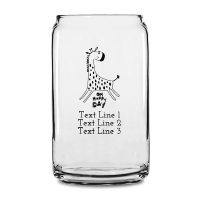 Personalized 16 oz Custom Can Shaped Glass - Oh Happy Day Giraffe - Customized Can Glasses