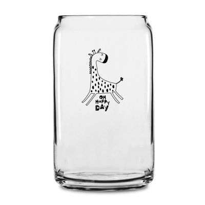 Personalized 16 oz Custom Can Shaped Glass - Oh Happy Day Giraffe - Customized Can Glasses