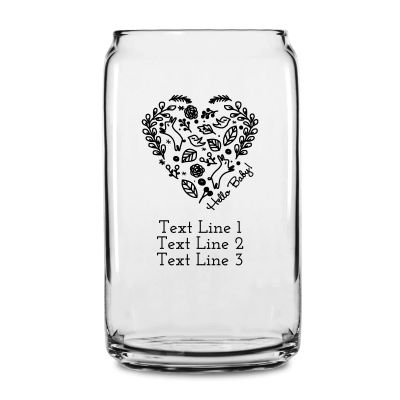 Personalized 16 oz Custom Can Shaped Glass - Hello Baby Heart - Customized Can Glasses