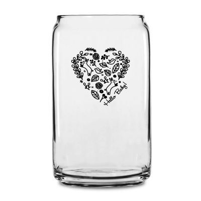 Personalized 16 oz Custom Can Shaped Glass - Hello Baby Heart - Customized Can Glasses