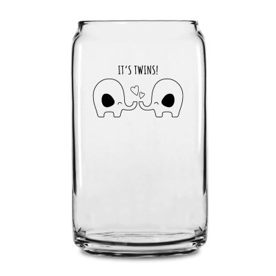 Personalized 16 oz Custom Can Shaped Glass - It's Twins Print Elephants - Customized Can Glasses