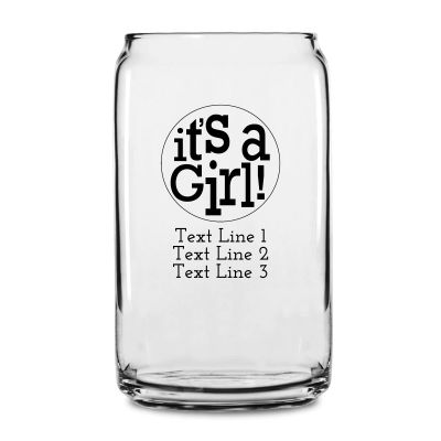 Personalized 16 oz Custom Can Shaped Glass - It's a Girl! Circle - Customized Can Glasses