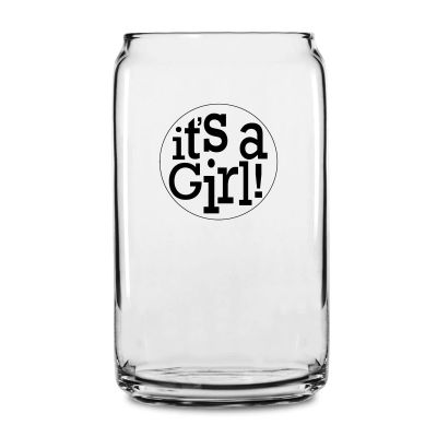 Personalized 16 oz Custom Can Shaped Glass - It's a Girl! Circle - Customized Can Glasses