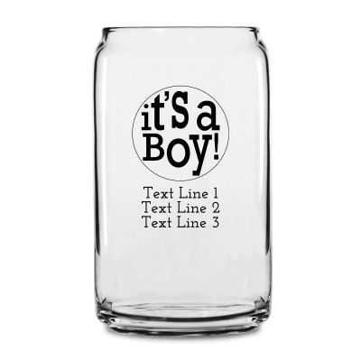 Personalized 16 oz Custom Can Shaped Glass - It's a Boy! Circle - Customized Can Glasses