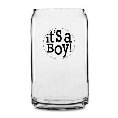 Personalized 16 oz Custom Can Shaped Glass - It's a Boy! Circle - Customized Can Glasses