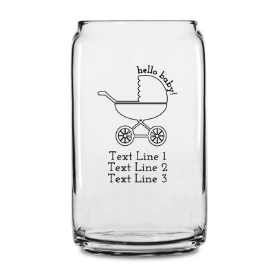 Personalized 16 oz Custom Can Shaped Glass - Hello Baby Carriage - Customized Can Glasses