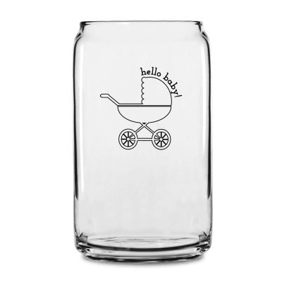 Personalized 16 oz Custom Can Shaped Glass - Hello Baby Carriage - Customized Can Glasses