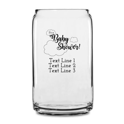 Personalized 16 oz Custom Can Shaped Glass - It's a Baby Shower with Clouds - Customized Can Glasses