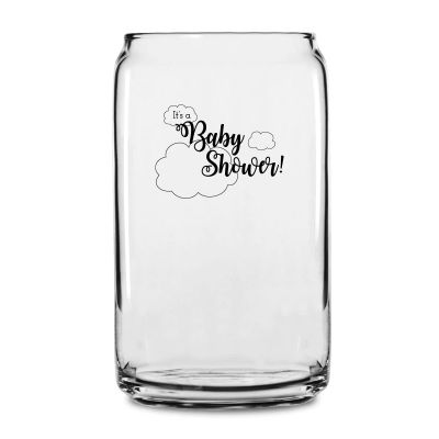 Personalized 16 oz Custom Can Shaped Glass - It's a Baby Shower with Clouds - Customized Can Glasses