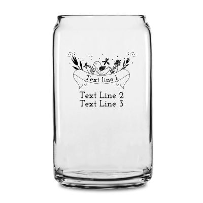 Personalized 16 oz Custom Can Shaped Glass - Bird with Banner - Customized Can Glasses