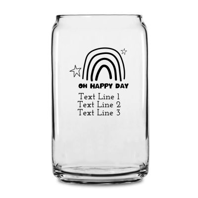 Personalized 16 oz Custom Can Shaped Glass - Oh Happy Day Rainbow - Customized Can Glasses