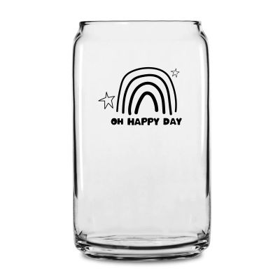 Personalized 16 oz Custom Can Shaped Glass - Oh Happy Day Rainbow - Customized Can Glasses