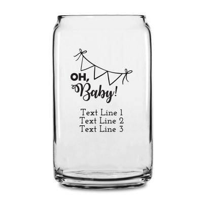 Personalized 16 oz Custom Can Shaped Glass - Oh Baby Hanging Banner - Customized Can Glasses