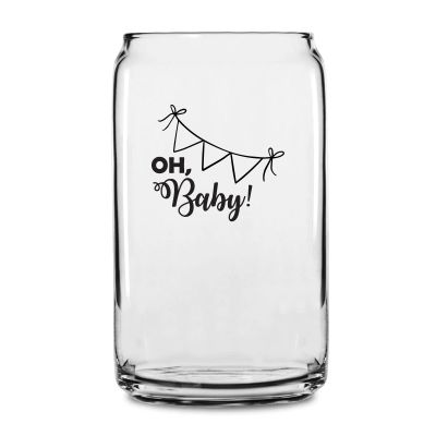Personalized 16 oz Custom Can Shaped Glass - Oh Baby Hanging Banner - Customized Can Glasses