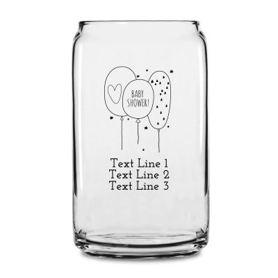 Personalized 16 oz Custom Can Shaped Glass - Baby Shower Balloons - Customized Can Glasses