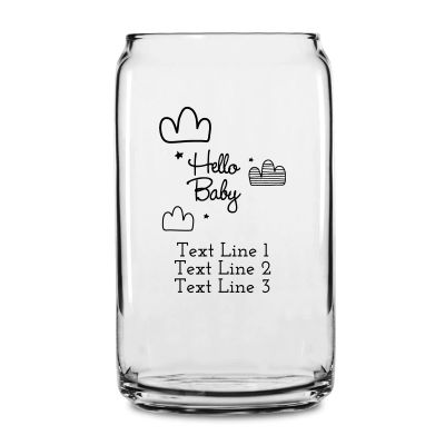 Personalized 16 oz Custom Can Shaped Glass - Hello Baby Clouds - Customized Can Glasses