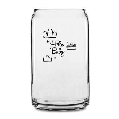 Personalized 16 oz Custom Can Shaped Glass - Hello Baby Clouds - Customized Can Glasses