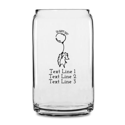 Personalized 16 oz Custom Can Shaped Glass - Hello Baby Hedgehog with Balloon - Customized Can Glasses